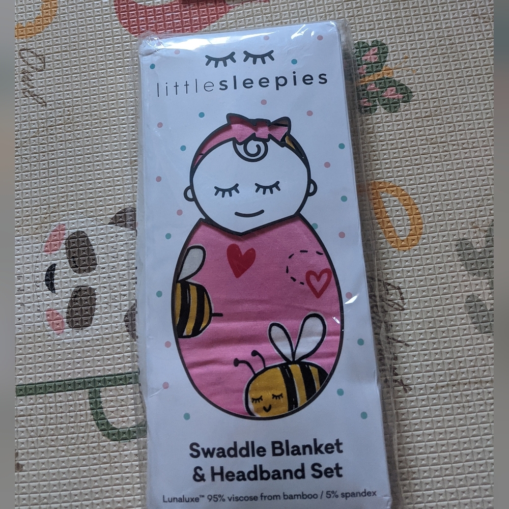Little Sleepies Pink Swaddle with Bees and Hearts